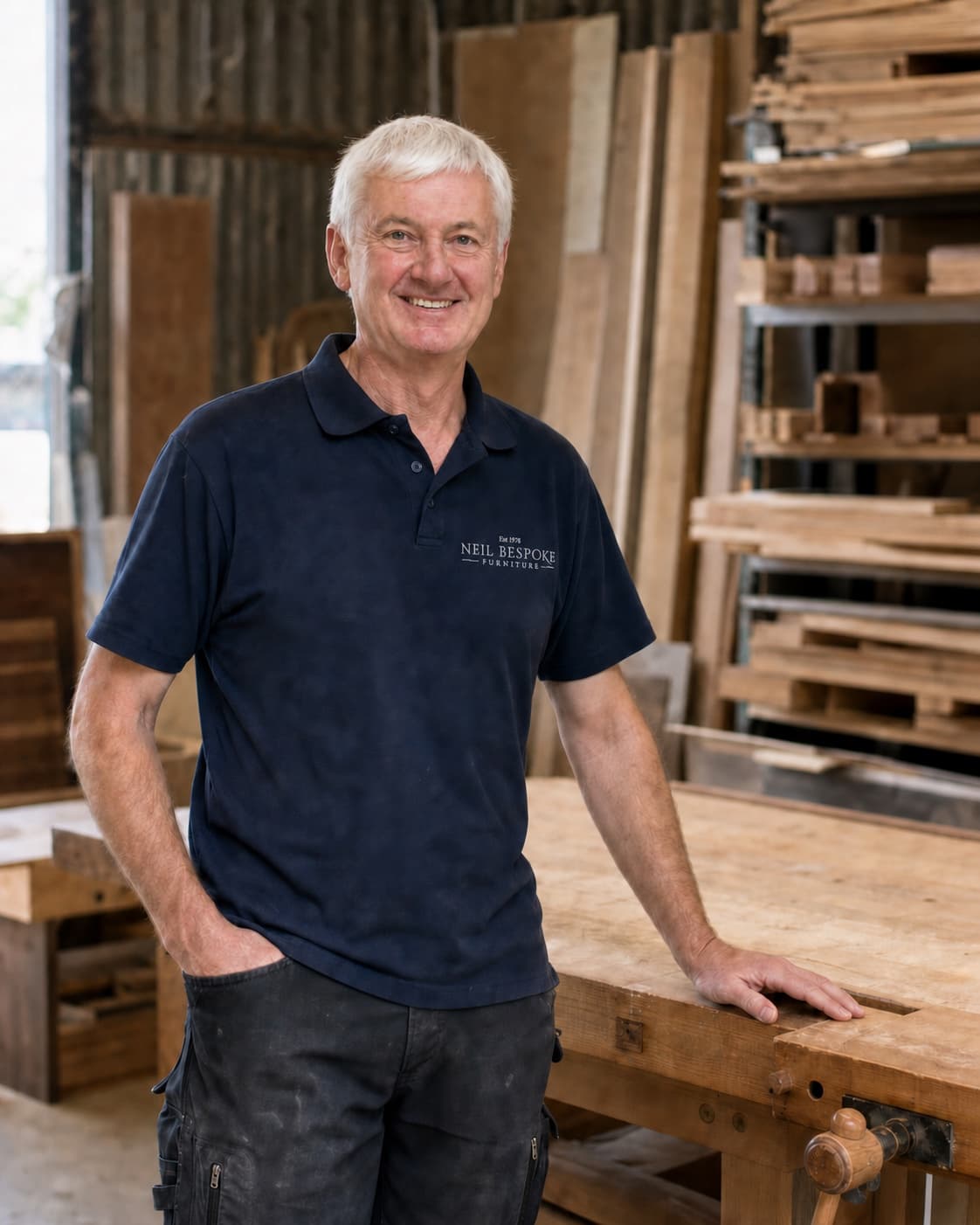 Neil, bespoke furniture maker, in his Yorkshire workshop