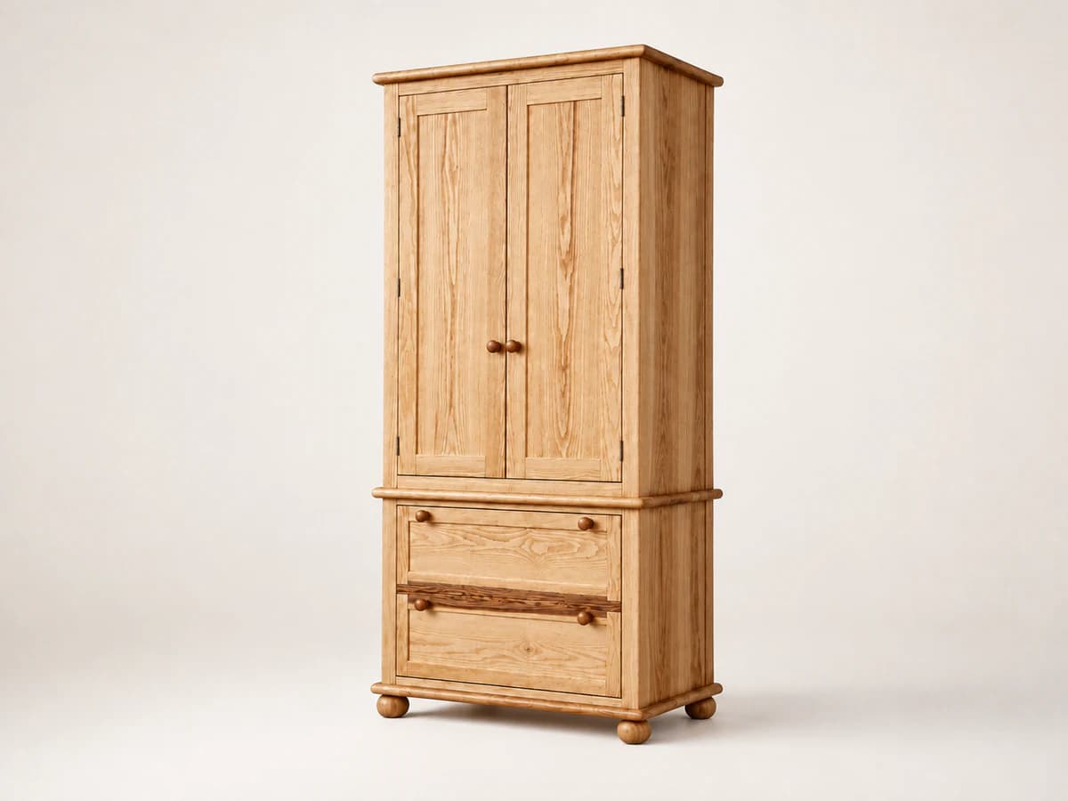 Natural Oak Armoire on Bun Feet